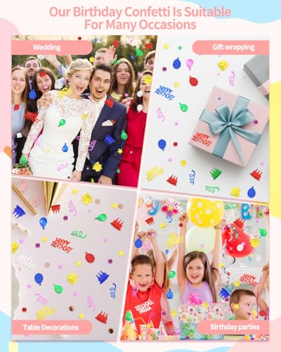 Image of 1500 PCS Happy Birthday Confetti, Multi-Color Birthday Confetti Metallic Foil Balloon Confettis, Table Decorations for Party, Baby Shower, DIY Arts and Crafting