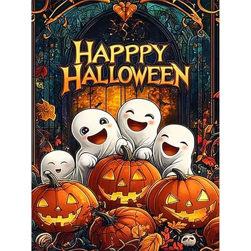Lophomie Halloween Diamond Art Kits for Adults, 5D Diamond Painting Kits | 12x16 In, Full Round Drill, Easy DIY for Beginners, Relaxing Arts and Crafts, Home Decor & Gift, Ghost & Pumpkins Theme - image 1