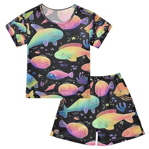 senya Cute Glowing Fish Summer Pajamas Set Short Cotton Sleepwear 2 Piece