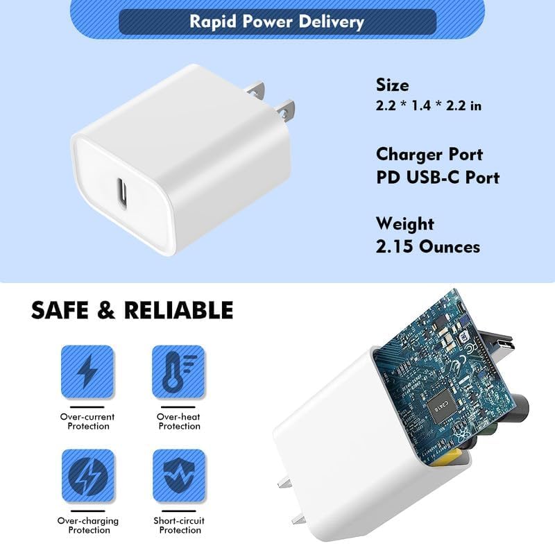 Miniatura 5 de Cargador rápido para iPhone, teléfono 14 13 12 11 cargador rápido USB C de pared con 2 cables de carga rápida de 6 pies compatible con iPhone 1414