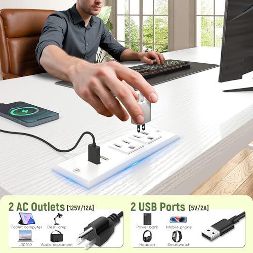 Image of DurayLoly 39.3Inch Computer Desk with Power Outlet & Drawer,Gaming Desk with CPU Stand& LED Lights,Corner Office Desk with Ergonomic Monitor Stand for Home Work, Study and Gaming, Small Spaces,White