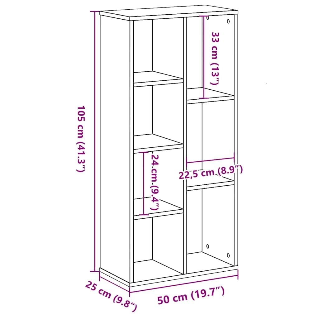 Bücherregal Weiß 50x25x105 cm 7 Fächer Holzwerkstoff | Pflegeleicht mit feuchtem Tuch, als Raumteiler nutzbar, inklusive Wandhalterung