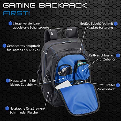 Pedea Rucksack First One Wasserabweisender Freizeit Gaming Laptop Rucksack bis 17,3 Zoll (43,9cm), Schwarz/Grau