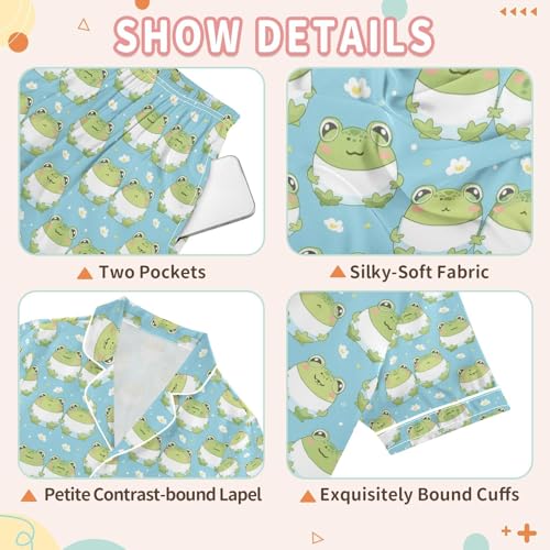 senya Mini Frog Satin Summer Pajama Sets Silk Short Sleeve Button Down Sleepwear3