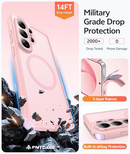 Image of FNTCASE for Samsung Galaxy S26-Ultra Case: [Fit for Magsafe] [Full Camera Protection] Translucent Matte Cases with [Screen Protector] Military Grade Shockproof Protective Phone Cover - Light Pink