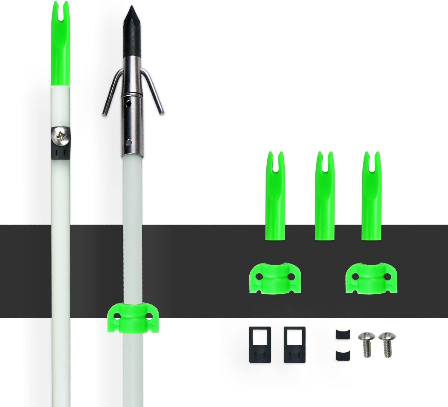 34inch Bowfishing Arrows Solid Fiberglass Shaft with Broadhead for Compound Bow and Recurve Bow Fishing Arrow Archery and Hunting (Pack of 6)