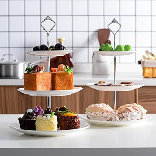 Tebery 2 Pack Ceramic Cake Stand Dessert Display Tower Stand - 6, 8, 10 Inches, 3-Tier Serving Tray Platter Party Food Server Display Holder With Silver Carry Holder #TOP5