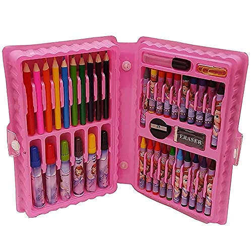 Image of Color Set 46 Pieces Art Craft Color Kit (Crayons, Water Color, Sketch Pens) for Kids (Multicolor) (Pink)