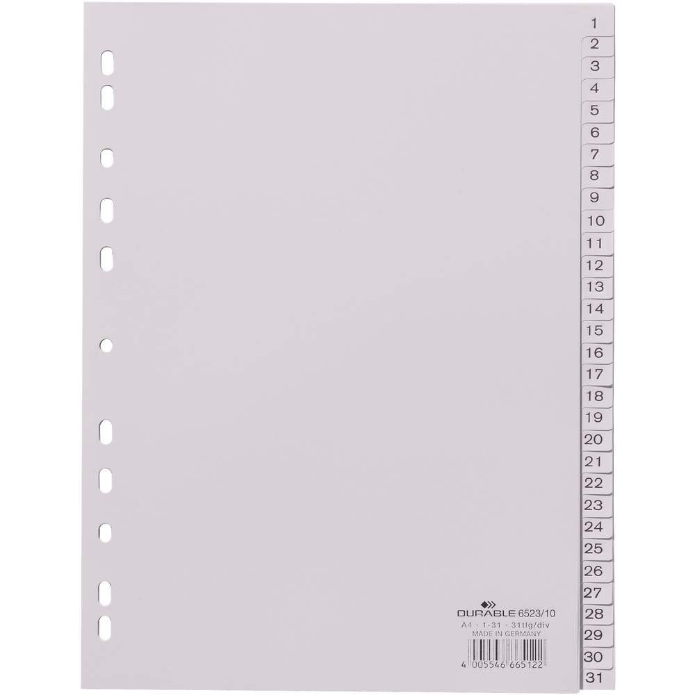 Durable Index Dividers with Printed & Coloured Tabs, grey