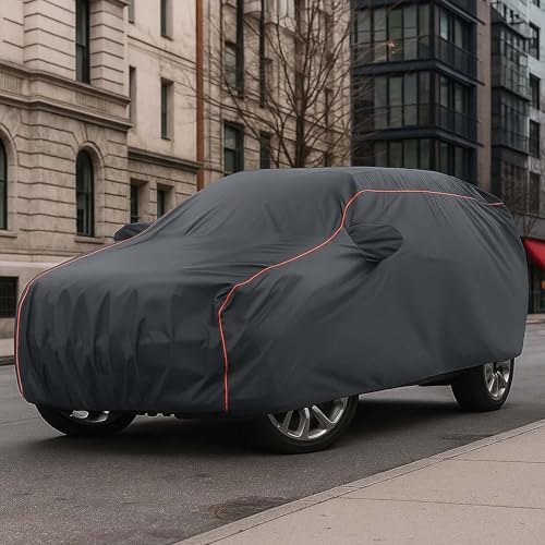Image of Sulfar 100% Water Resistant Car Body Cover Compatible with Mirror for Toyota Etios (Triple Stitched, Full Bottom Elastic, Dark Grey Taffeta with Red Piping)