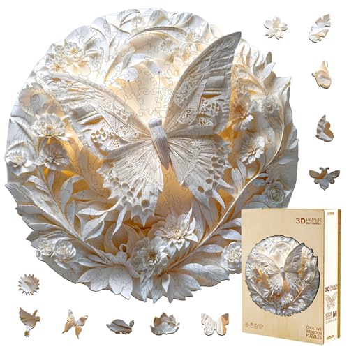 Rompecabezas de madera para adultos, puzzle 3D mariposa de papel, 100 piezas, forma animal único, desafío y regalo para adultos, 8.5x8.5 pulgadas miniatura 1