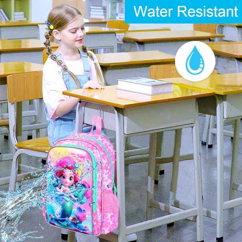 Image of CCJPX 3PCS Mermaid Backpack for Girls, 16 inchKids Preschool Bookbag with Lunch Box, Cute Water Resistant Elementary School Bag for Teen Kindergarten Toddler