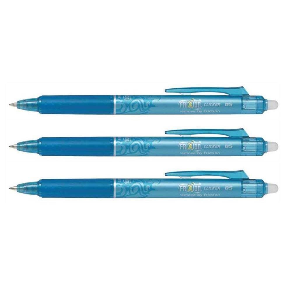 PILOT Frixion Ball Clicker Retractable Rollerball Pens Fine Tip Turquoise Pack of 3aa