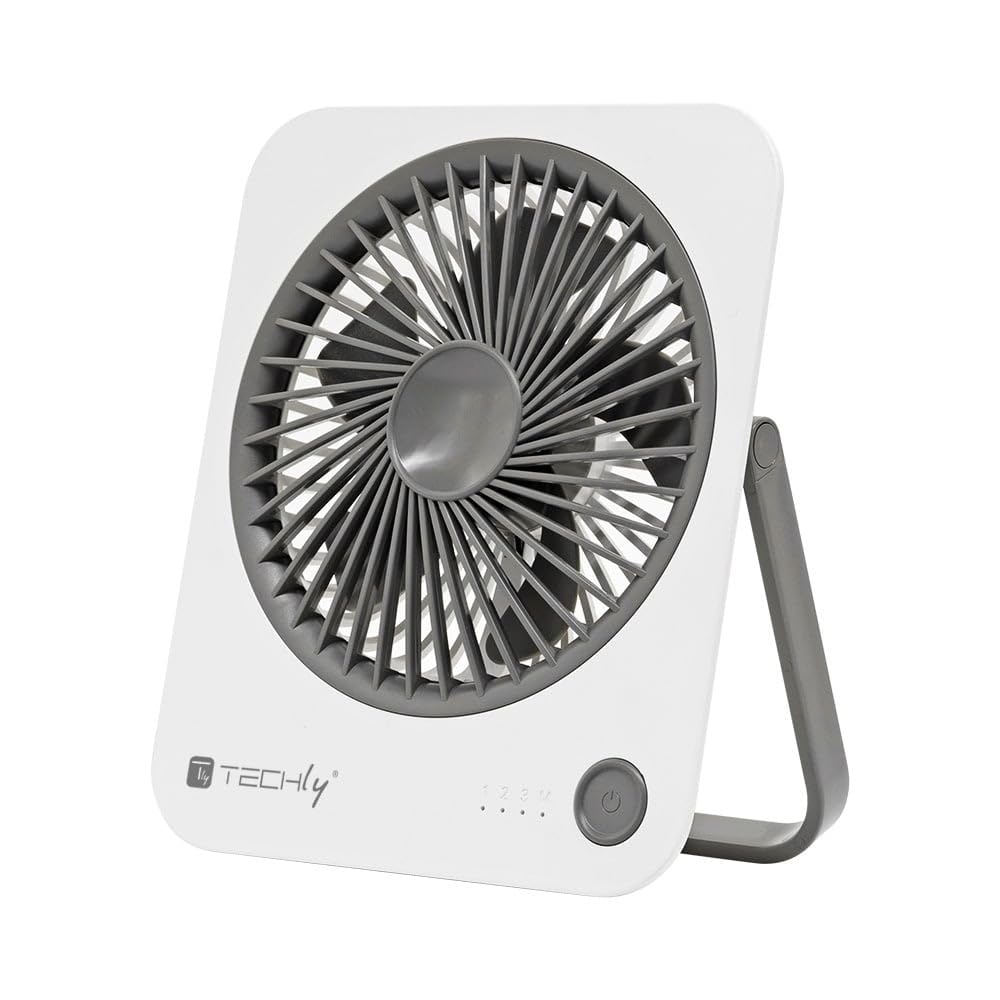 Techly 621666 Ventilatore da Scrivania Ultra Sottile Pieghevole e Portatile a 4 velocità Bianco