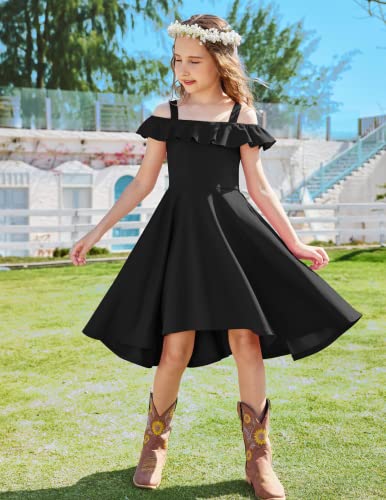 Arshiner Girls Summer Black Formal Dress With Pockets 4-12 Years,Black,10-11 Years #TOP1