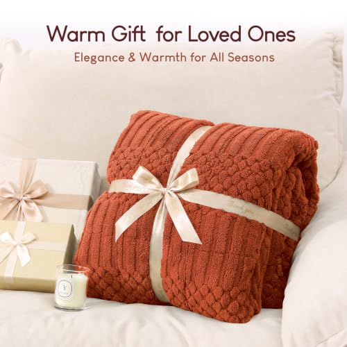 Image of Cottonblue Sherpa Fleece Weighted Blanket 15 lbs for Adults Queen Size, Soft Fuzzy Jacquard Weighted Blankets Throw 60 inch x 80 inch for Sleep Relax, Cozy Warm Knitted Heavy Blanket for Bed Sofa, Orange