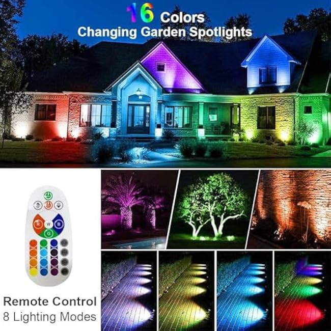RGB Outdoor Spotlight 10W Color Changing Landscape Lights Spotlights 8 Pack