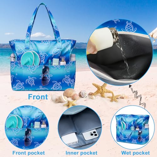 Image of Waterproof Beach Tote Pool Bags for Women Ladies Extra Large Gym Tote Carry On Bag With Wet Compartment for Weekender Travel