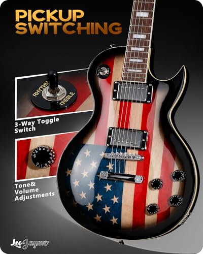 Image of Leo Jaymz SC Series Electric Guitar - Mahogany Body, Laurel Fingerboard, Dual Humbuckers,Tune-O-Matic Bridge, C Neck, 18:1 Tuners (US Flag)