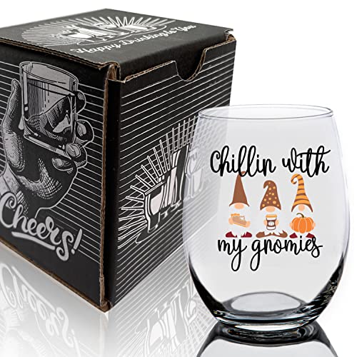 Toasted Tales Chillin With My Gnomes | Fall Glass | Season Holiday Glassware | Cute Glass Tumbler | Novelty Gifts For Her | Girls Weekend | Autumn Thanksgiving Gifts #TOP5
