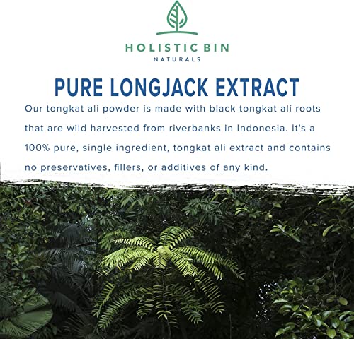 Holistic Bin Black Tongkat Ali Powder (Polyalthia Bullata) Organic Root Powder From Indonesia | Longjack Tongkat Ali For Men And Women | 100% Pure, Single Ingredient Powdered Longjack Extract #TOP1