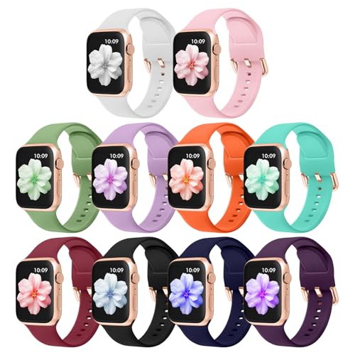 10-Pack Bands Compatible for Apple Watch Bands 42mm 44mm 45mm 38mm 40mm 41mm 49mm Women Men, Soft Sport Silicone Strap for iWatch Band Series 9 8 7 6 5 4 3 2 1 SE (10-PACK, 42mm/44mm/45mm/49mm Large)