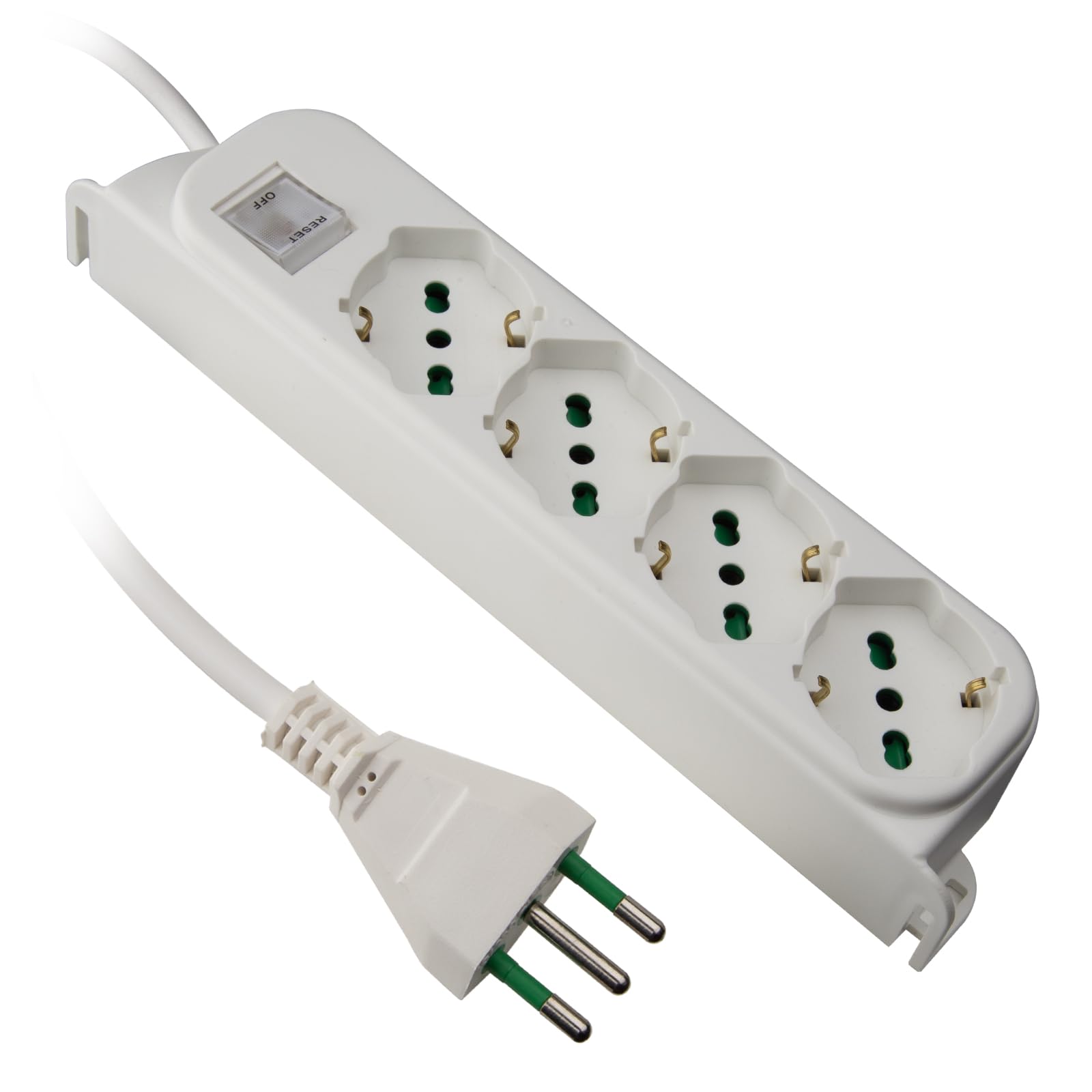 Ekon multipresa a ciabatta con 4 porte, per spine italiane, per prese schuko, spine europee, cavo da 1.5m, spina italiana 10A, interruttore luminoso, bianco