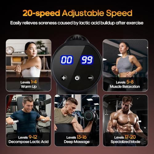 Image of AERLANG Massage Gun with Heat, Deep Tissue Percussion Massager Gun with 7 Massages Heads & 20 Speeds, Portable Electric Handheld Muscle Back Massager for Athletes & Silent