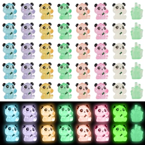 35pcs Mini Panda Lumineux et 5pcs Bambous Lumineux, Mini Panda en Résine Mini Panda Figurine Mini Animaux Résine pour Bricolage Décoration de Gâteau (Style...