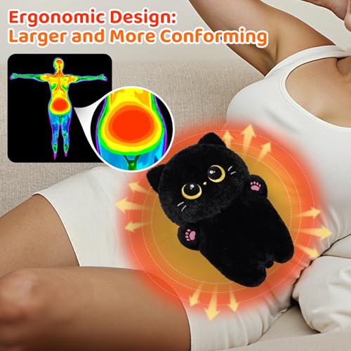 MeWaii Mikrowellen Wärmekissen Schwarze Katze Plüschtiere, 50 Minuten Linderung bei Menstruationsbeschwerden und Schmerzen, Wärmekissen für Mädchen und Frauen