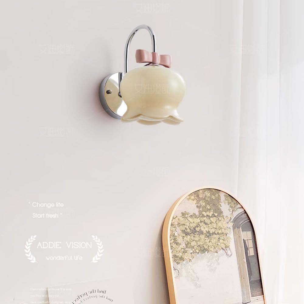 Kinkiety ścienne do wnętrz Lampa ścienna do pokoju dziecięcego do sypialni dziewczynki z mleczno-białym szkłem śliczna kokarda różowa chromowana złota lampka nocna do salonu