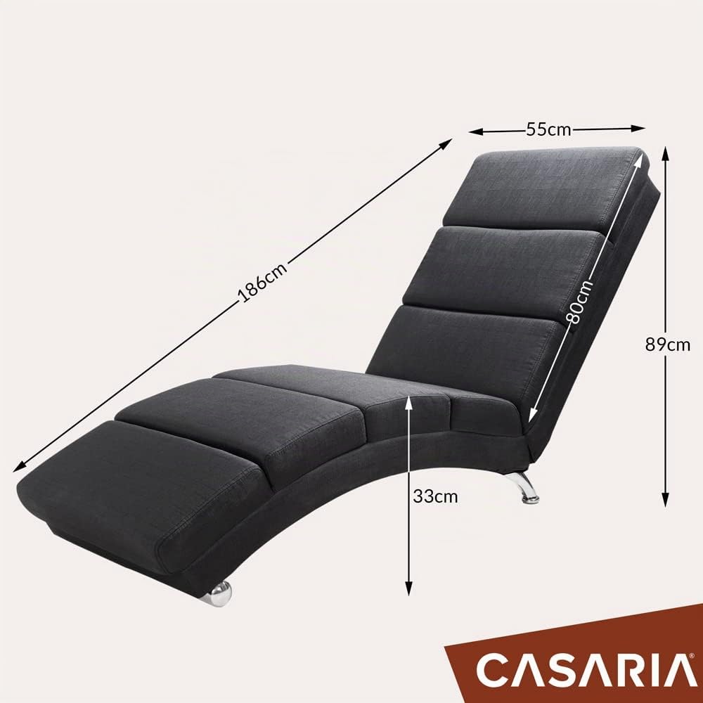 CASARIA Diván Chaise Longue XXL Tumbona Masaje Relax Calentamiento 186x89x55cm Ergonómica 180Kg Antracita Tela