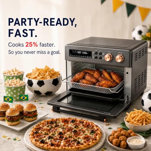 Image of VAL CUCINA Infrared Heating 26.3 QT Air Fryer Toaster Oven, Large Countertop Convection Oven 10-in-1 Combo, 6-Slice Toast, Enamel Baking Pan Easy Clean with Recipe Book, Black Matte Stainless Steel