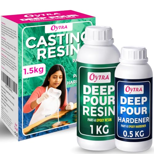 Image of Oytra Deep Pour Casting Liquid Hardener 2 1 Ratio Art Materials Crystal Clear Craft Epoxy Resin for Wood Perfect for Professional Tabletop Preservation and Large DIY Cast Art Projects (1.5 Kg)
