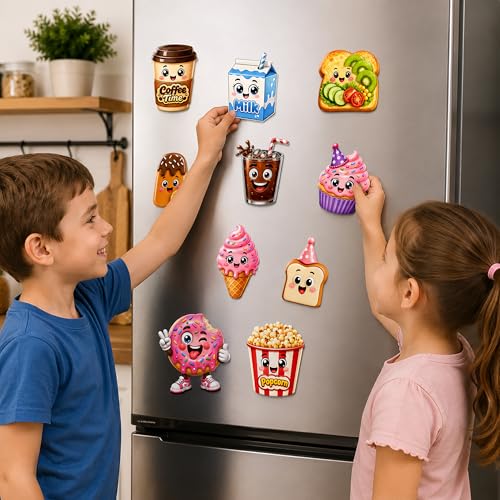 Image of Regalo Casila Cute Fridge Magnets Set of 10 Cartoon Food Magnets for Refrigerator Kitchen Decor Strong Magnetic PVC Fridge Stickers for Kids Home Office Gift Decorative Magnets