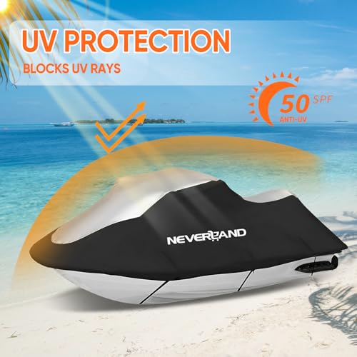 Image of NEVERLAND Jet Ski Cover Suitable for 2 3 Seater Jetski Covers Heavy Duty Waterproof with 2 Air Vent Marine Grade UV Resistant Compatible with Yamaha Sea-Doo Lengths 120 inch to 135 inch