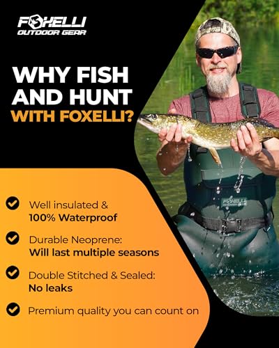 Image of Foxelli Chest Waders, Waterproof 4mm Neoprene Hunting & Fishing Waders for Men & Women with Boots