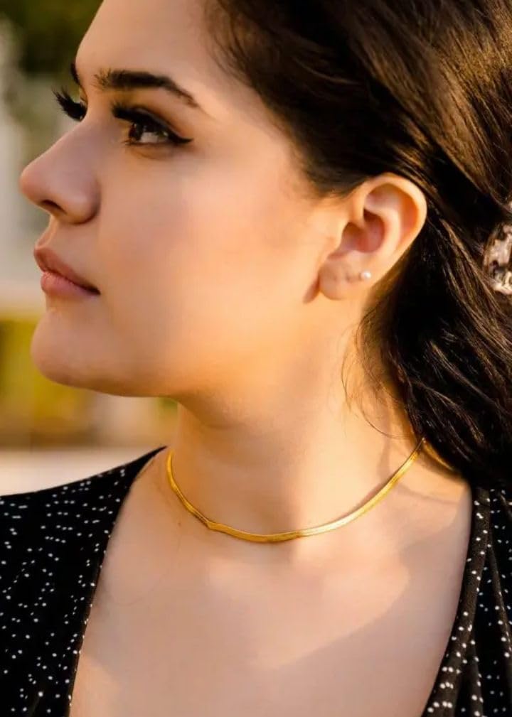 t trendy mart Antitarnishi Classic Simple Stainless Steel Gold Flat Snake Herringbone Neck Necklace Chains for Girls & Women - 20 Inches-picture-20