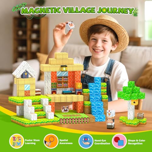 Image of Magnetic Blocks,Birthday Gift Toys for 3 4 5 6 7 8 Year Old Boys & Girls, | Farm Animals, STEM Sensory Magnet Cubes, Montessori Educational Toys
