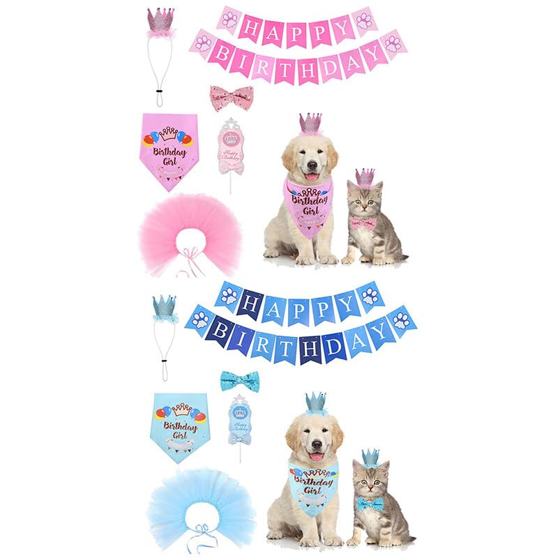Set für Geburtstagsparty, Hundekrone, niedliches Tutu und Hut, lustiger Rock, verstellbares Zubehör, Haustiermode