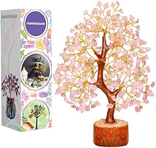 FASHIONZAADI Rose Quartz Gemstone Crystal Tree Healing Crystals & Stones Chakra Trees Reiki Stone Good Luck Bonsai Crystal Home Office Table Decor Gift size -10-12 Inch (Golden Wire)