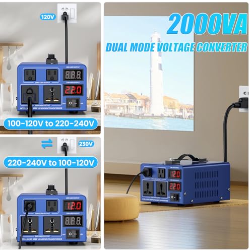 Image of 2000 watt Voltage Conversion Transformer Heavy-Duty Step-up /Step-Down AC 110V /120V /220V /240V Power Conversion, with resettable Circuit Breaker Protection, with US Power Cord, LCD Display