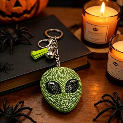 Porte-clés crâne Halloween double face en strass brillant pour sac - 5