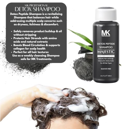 Image of MK PROFESSIONAL Detox Deep Clean Clarifying Shampoo, Sulphate Free + Charcoal and Amino Acid Complex, Removed Product Buildup, Dirt & Oils, Nourishes & Soothes Scalp - 10.1 Fl Oz / 300 ml