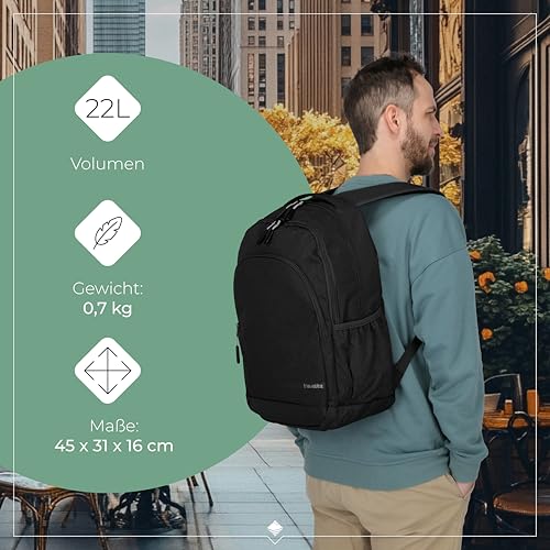 Travelite Handgepäck Rucksack mit gepoltertem Laptopfach, Laptop Rucksack 15,6 Zoll, KICK OFF, Tagesrucksack für Urlaub und Sport, 45 cm, 22 Liter