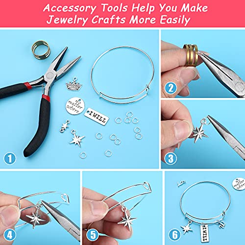 Upins 544 Pcs Bracelet Earring Making Kit, Expandable Blank Bangles With Charms Tibetan Silver Pendants, Earring Hooks, Earring Backs, Jump Rings And Pliers, Jewelry Gift For Girls Diy Craft (Silver) #TOP1
