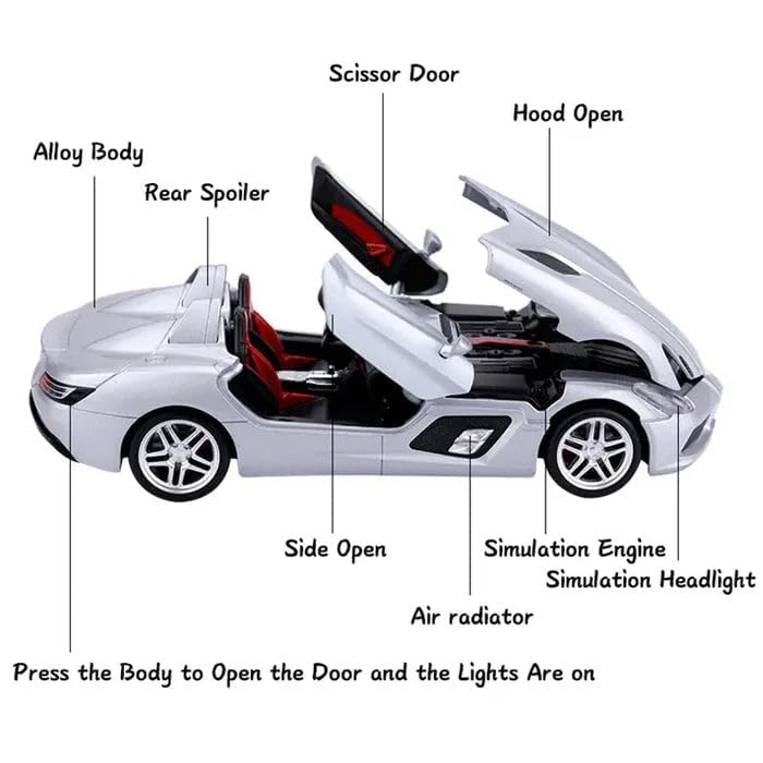 Image of Alokik Enterprise Compatible for 1:32 Mercedees-Benz SLR Toy Car Model, Diecast Collectible Pull Back Model Car with Sound and Light, Toy Gift Vehicles for Adults Kids Boys Girls【Color As Per Stock】
