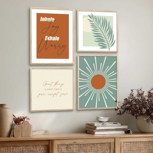 Image of Kalit Kala Decor Paintings for wall decoration with frame | Leaf Nature Paintings for living room, bedroom | Set of 4 (Art 5, Big (13x17 or 13x13))