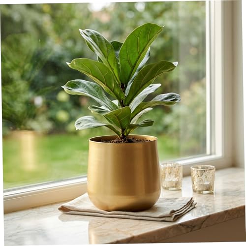 Pot de fleurs doré design haut de gamme en métal brossé chic - 5