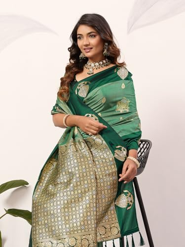 Image of SGF11 Women's Kanjivaram Pure Soft Silk Saree With Unstitched Blouse Piece